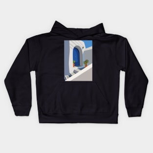 Santorini Greek House Illustration Kids Hoodie